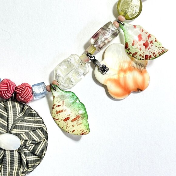 Ayala Bar Signature Necklace Gift 2009 Chunky Coastal Grandma Boho Fabric Glass - Picture 4 of 13